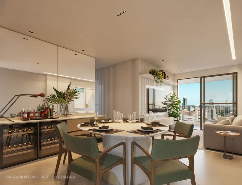 Living and dining room of the decorated apartment