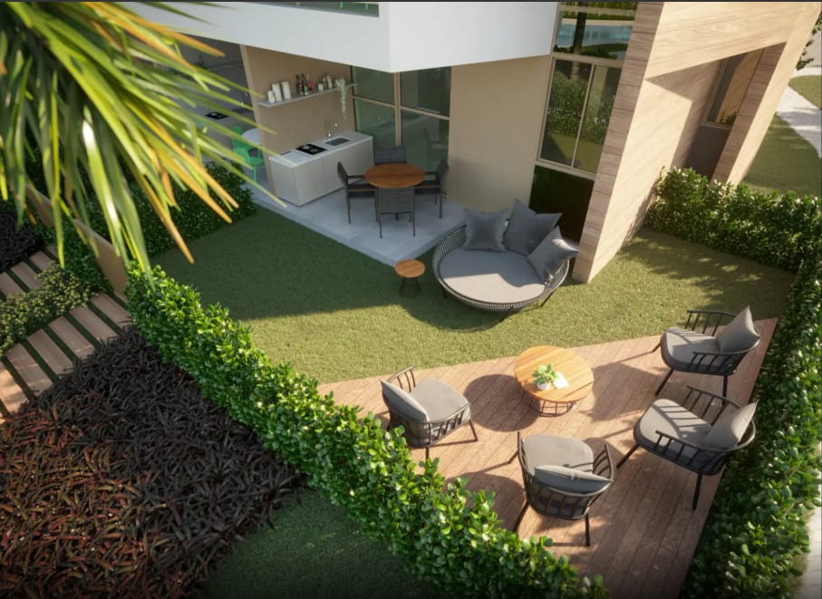 Garden area of the ground-floor 32m² unit