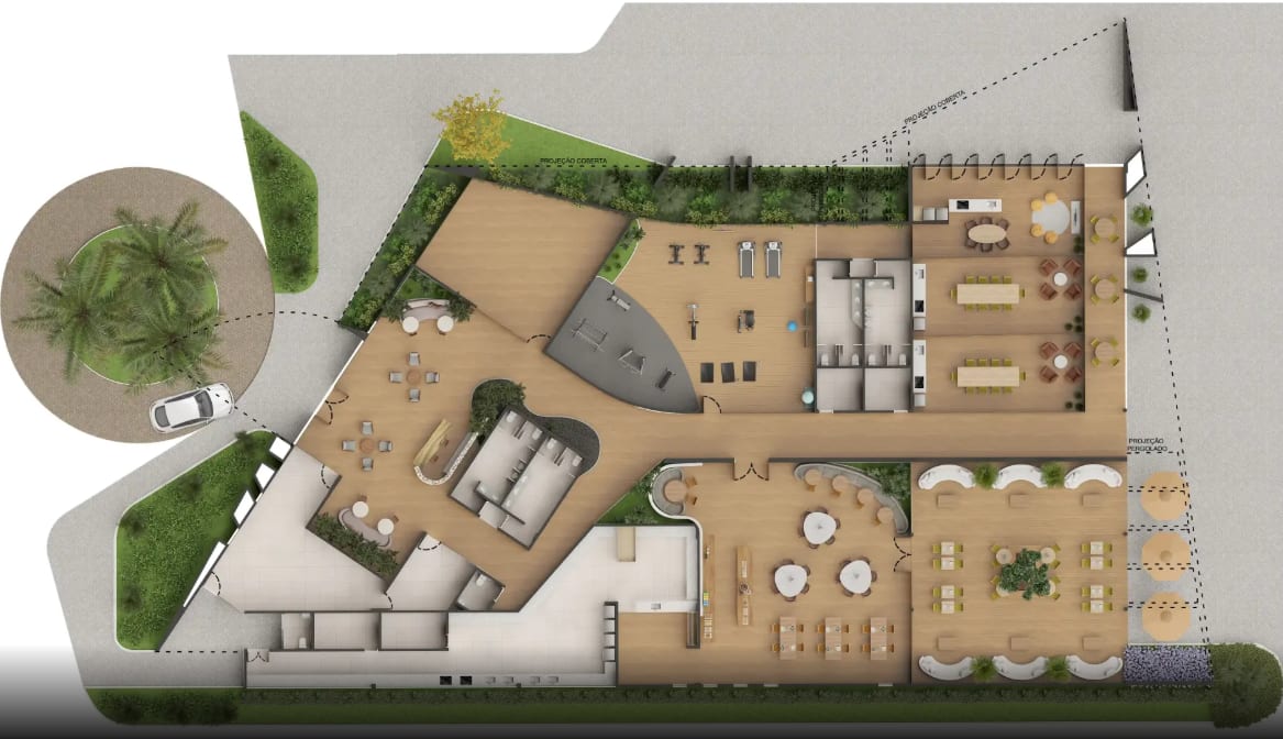 Floor plan of the social block and gathering area
