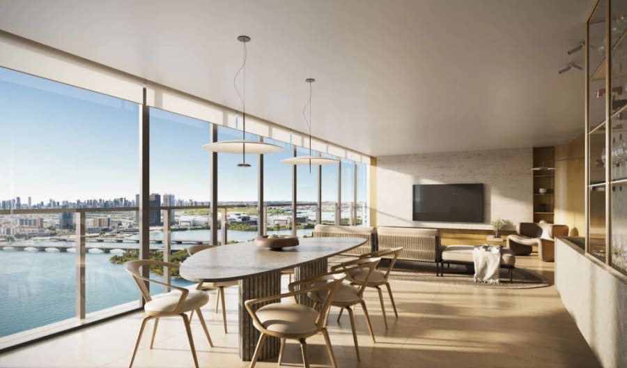 Living room with river views