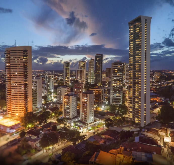 Night facade of Edifício Mirage — the tallest tower in Recife