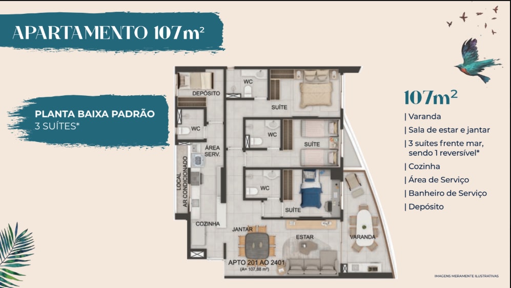 107m² apartment at Terrazza Beira Mar