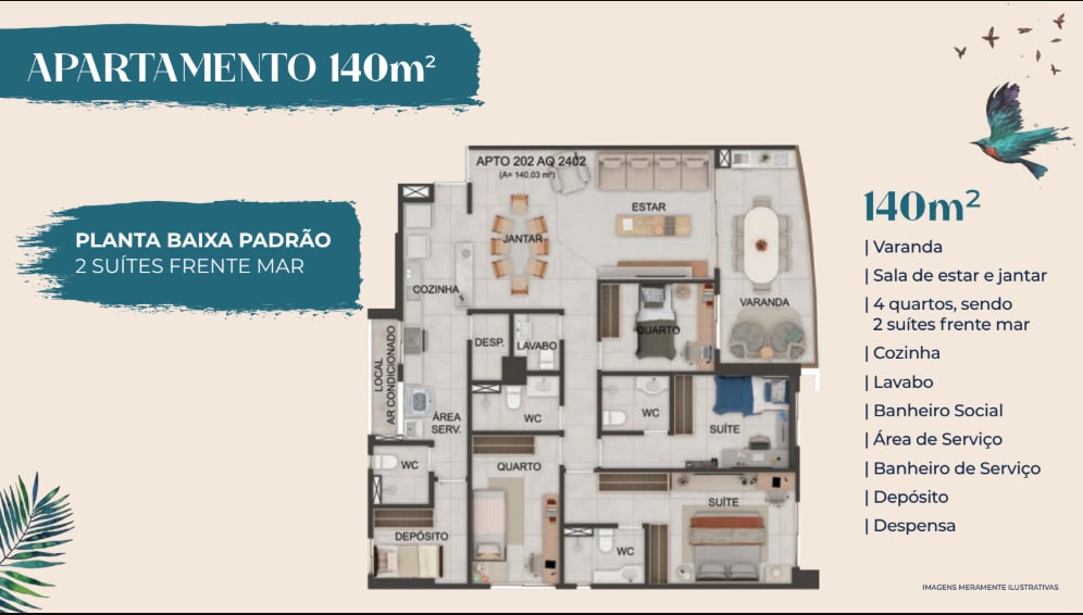 140m² apartment at Terrazza Beira Mar