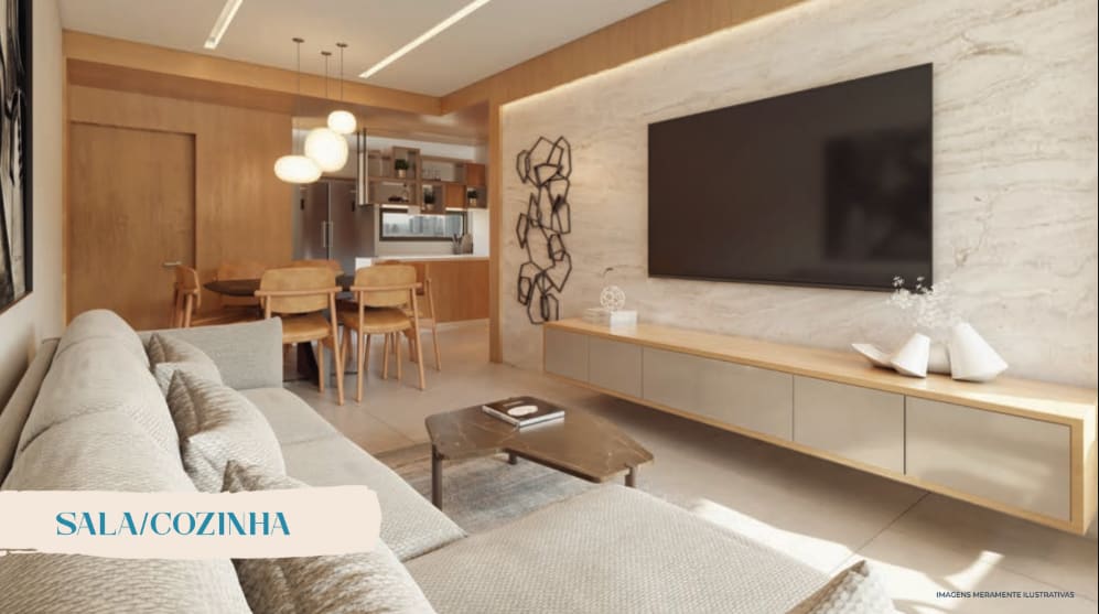 Integrated living room and kitchen at Terrazza Beira Mar