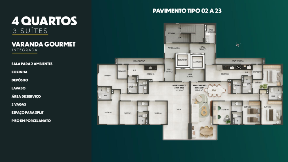 Planta Tipo 107m²