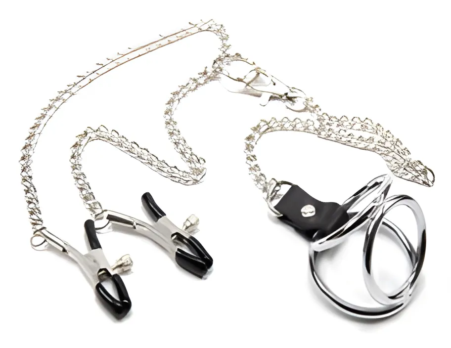 Nipple Clips Chain Penis Ring Metal Set - BDSM Toy | MyFun.lk