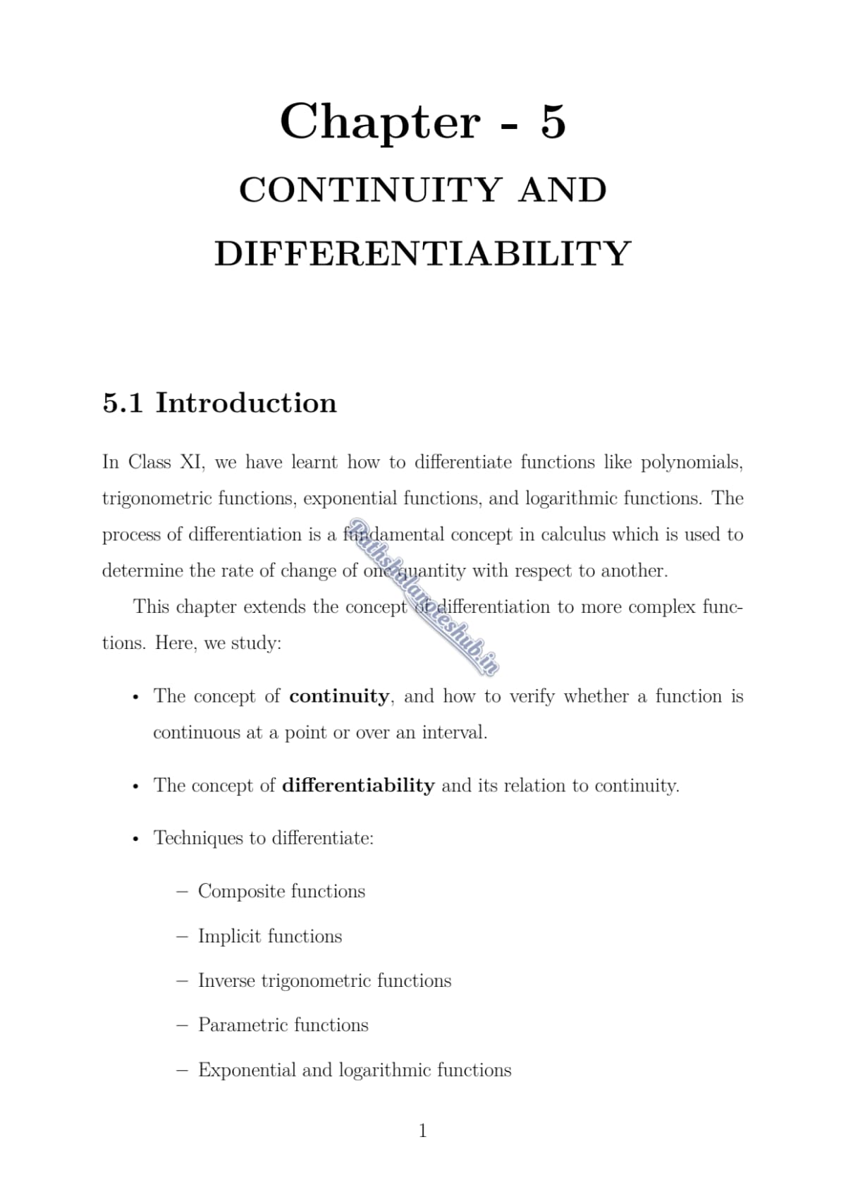CBSE Class 12 mathematics Chapter 5 Page 1