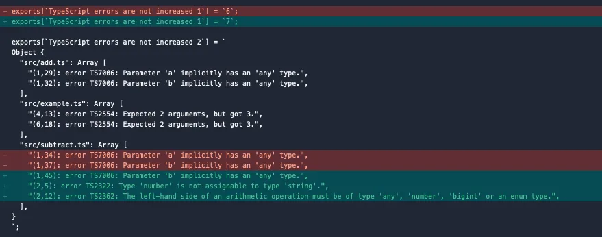 Diff after adding TypeScript errors.