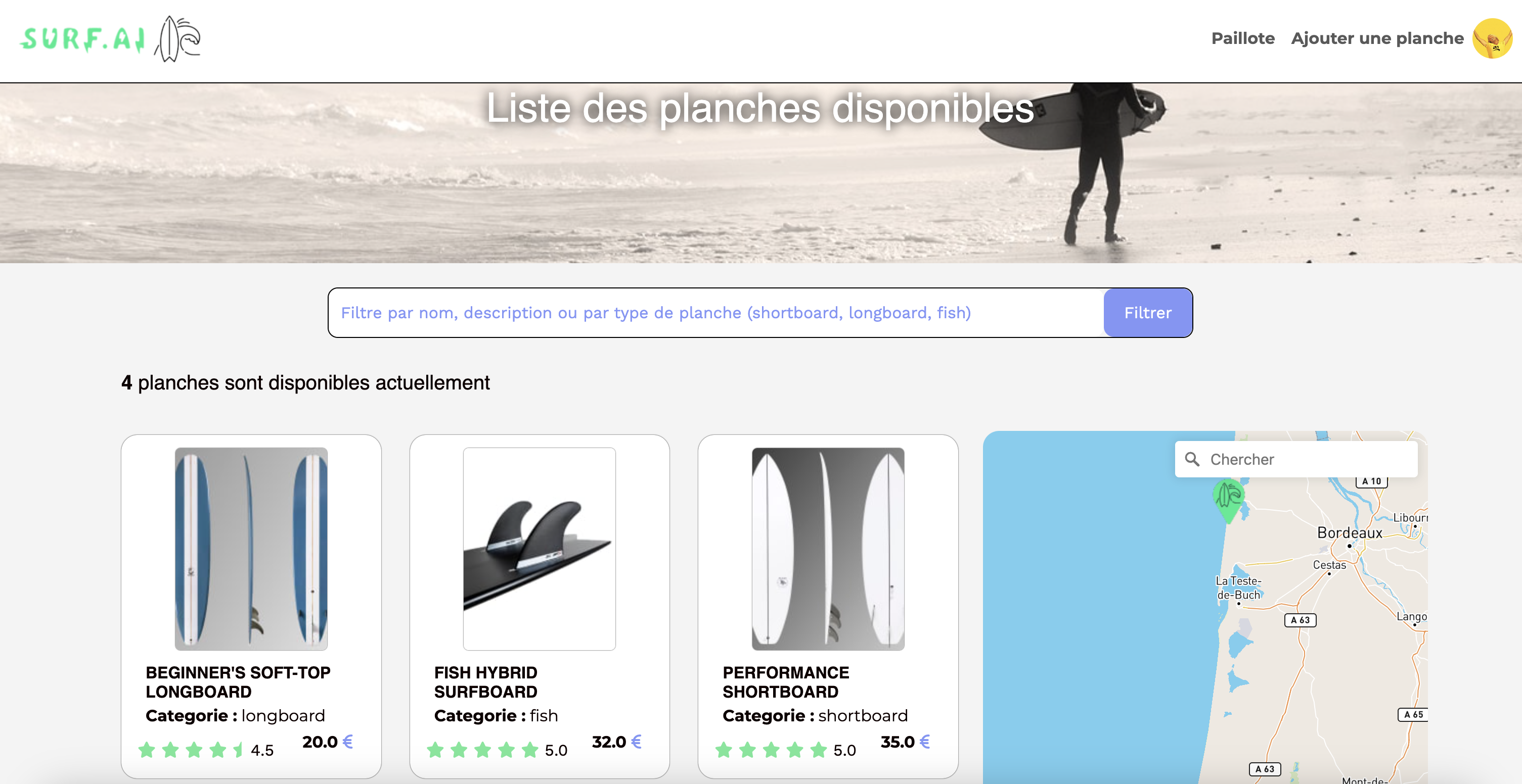 Capture ecran du projet Surf.ai