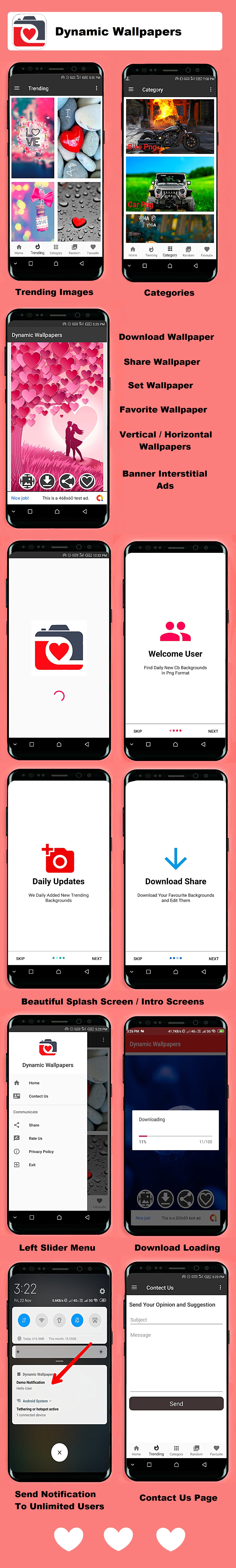 Papéis de parede dinâmicos App Android com Firebase Back -End - 2