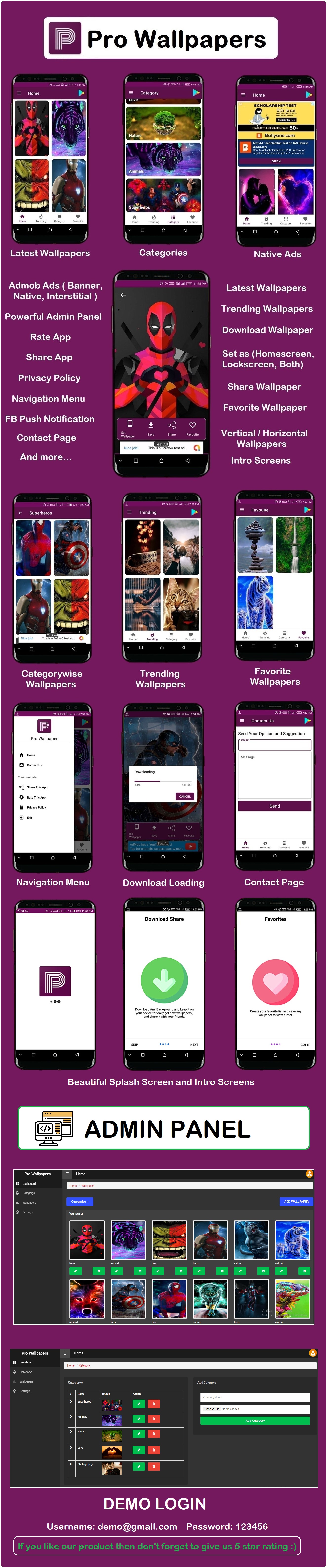 Papéis de parede pro Android App com painel de administração - 4