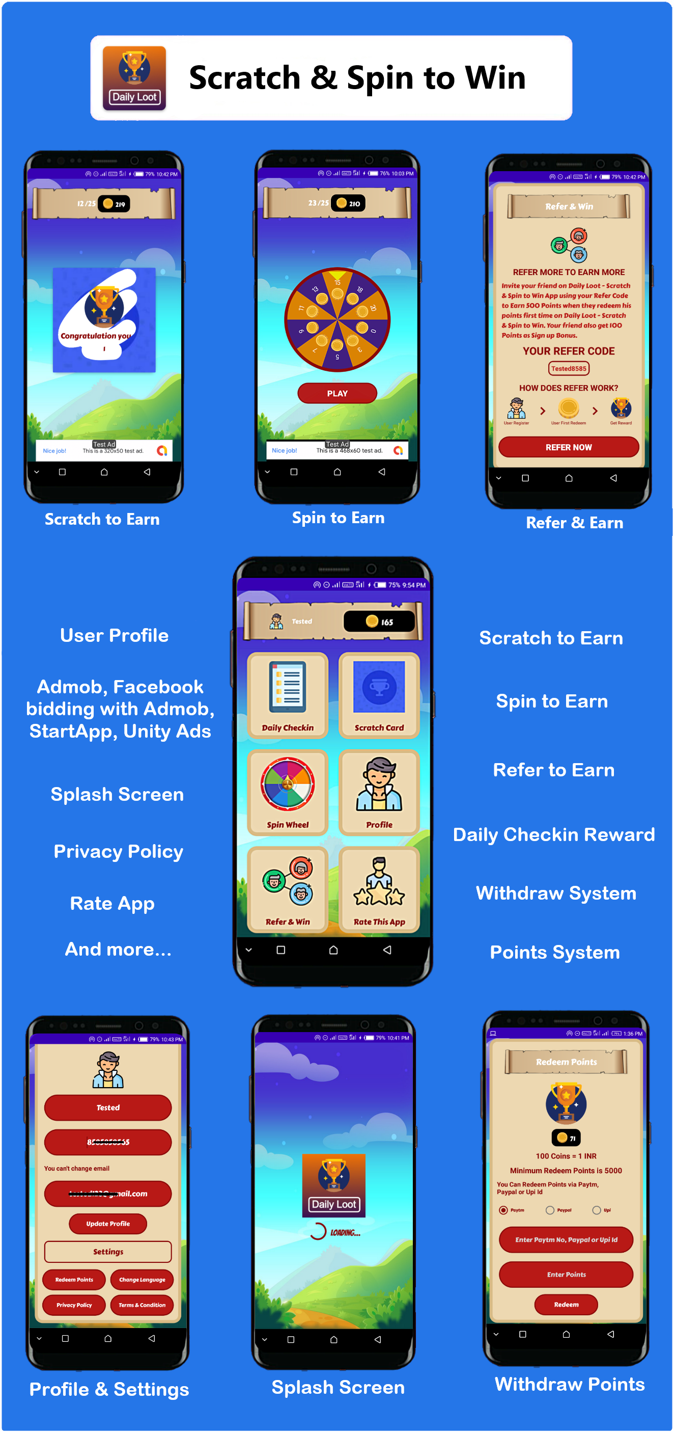 Scratch & Spin to Win Android App with Earning System (Admob, Facebook, Start App Ads) - 2