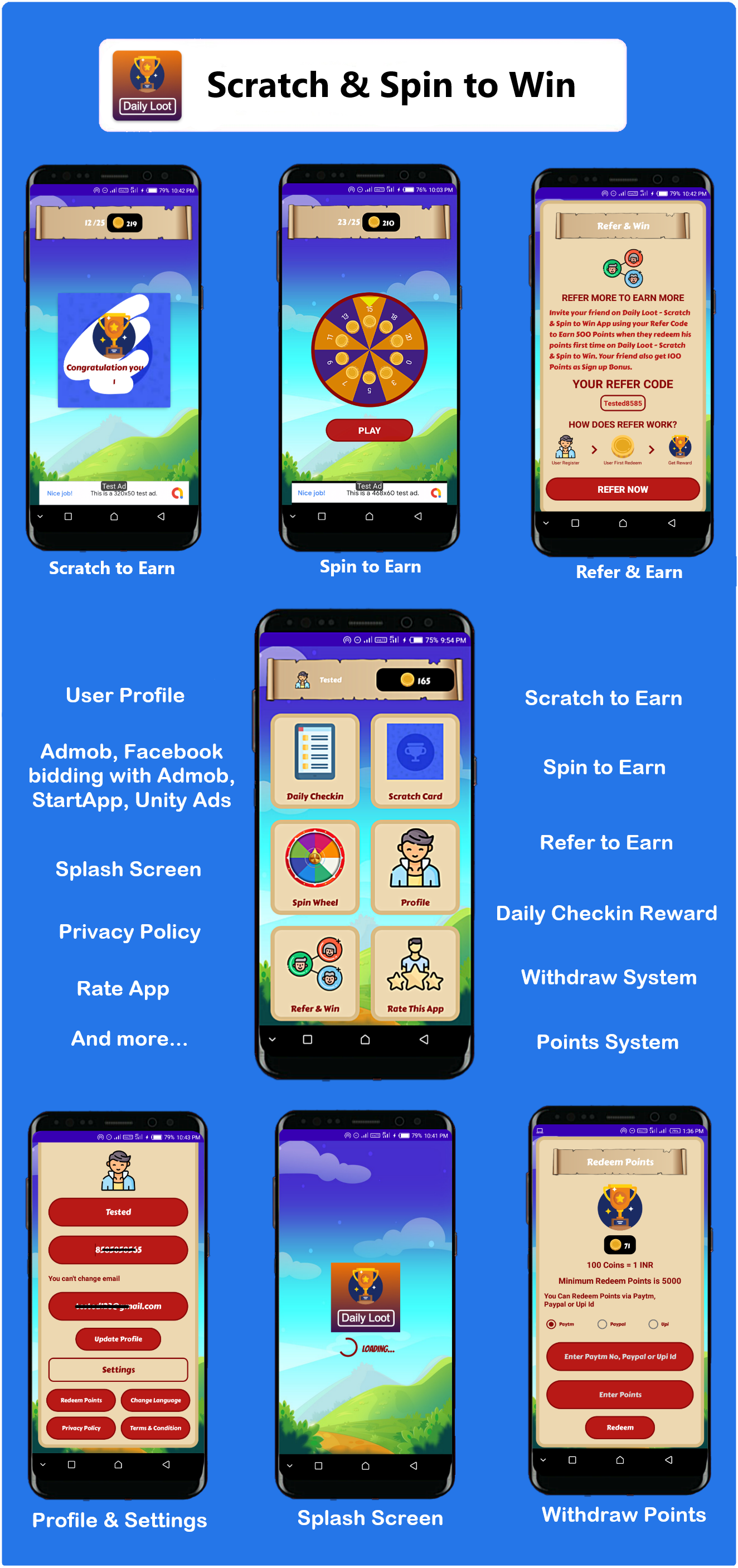 Scratch & Spin to Win Android App with Earning System (Admob, Facebook bidding, StartApp, Unity Ads) - 4