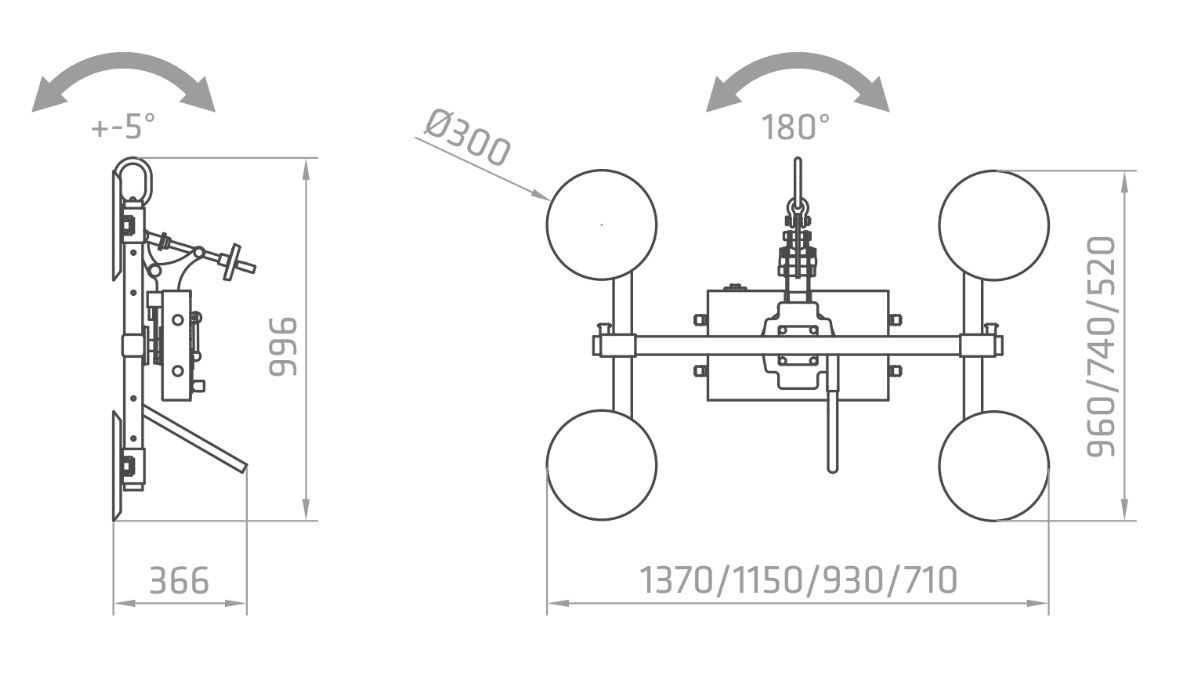 Plano técnico de la ventosa XL0-300