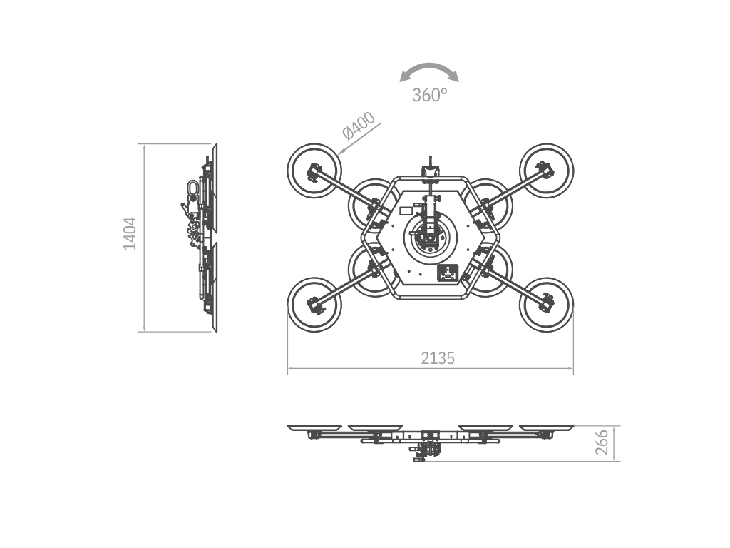 Plano técnico de la ventosa XL3-1000G+4