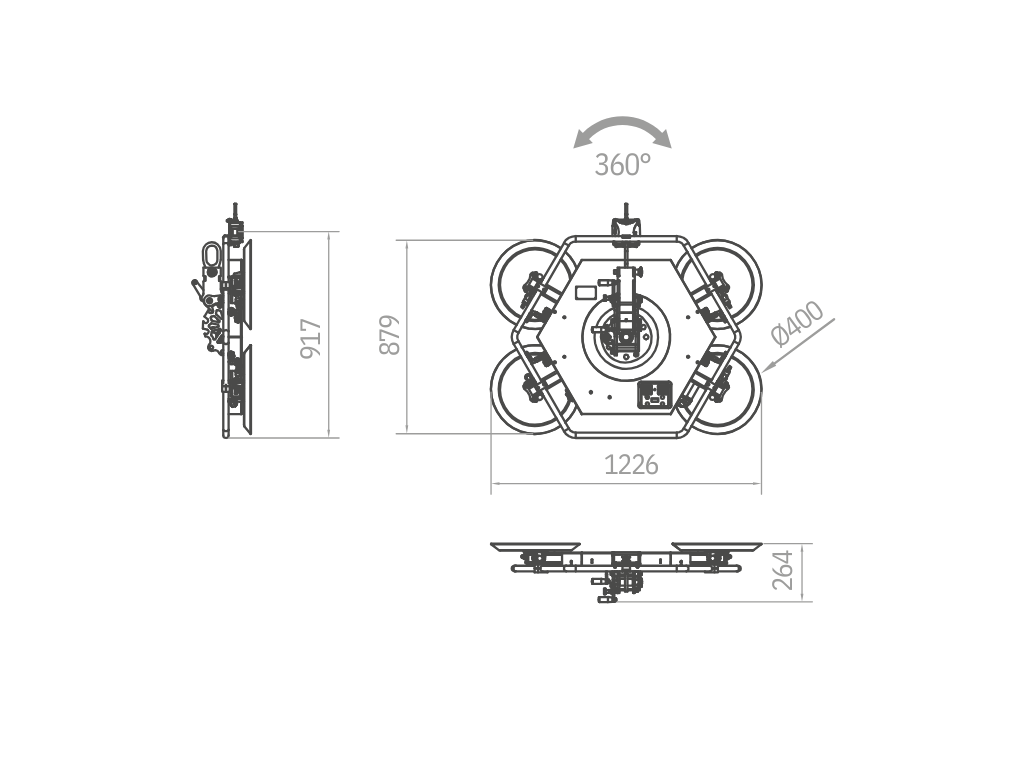 Plano técnico de la ventosa XL3-1000G