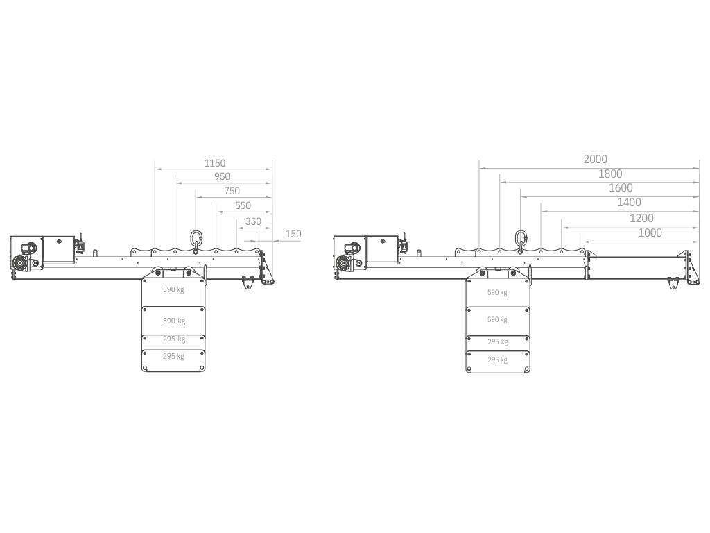 Plano técnico y dimensiones del contrapeso CW2-6000 Tecnocat