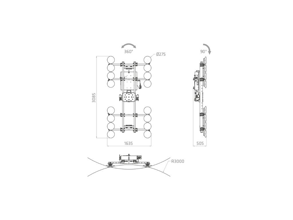 Plano técnico XE1-2500G con 4 kits curvos
