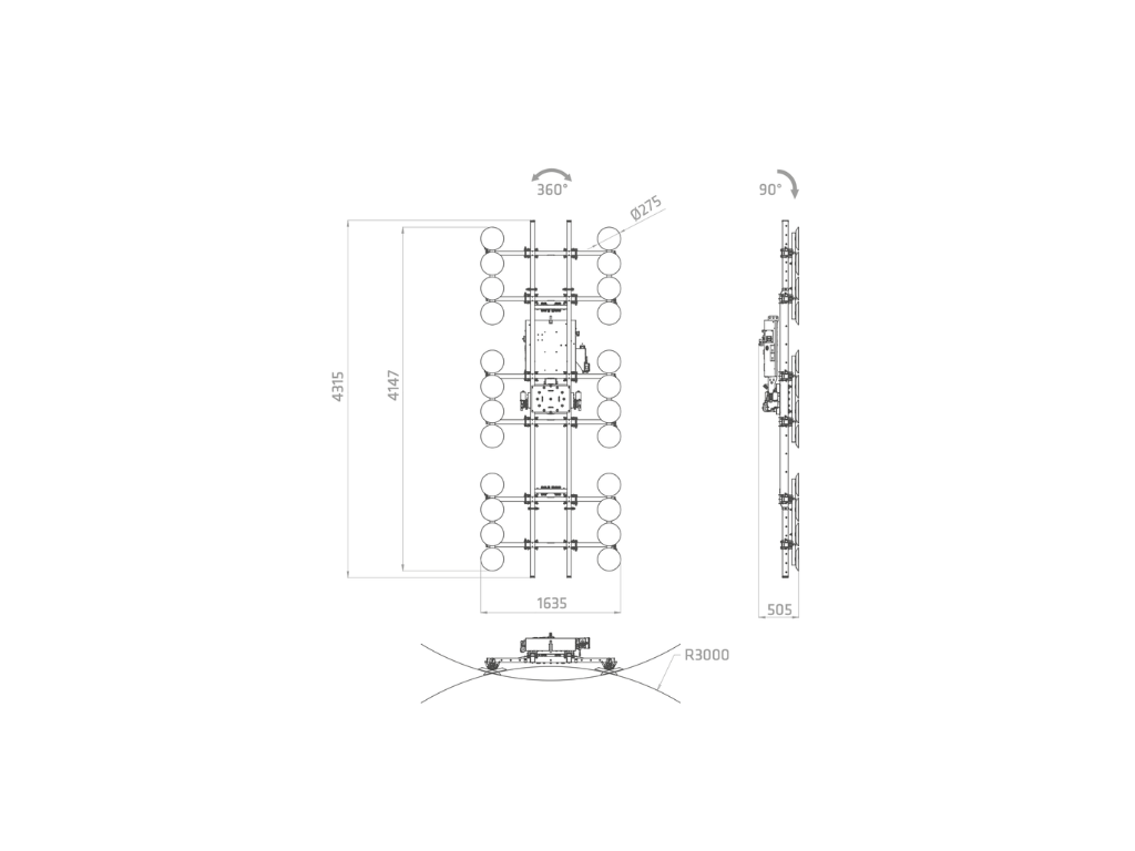 Plano técnico XE1-2500G con 6 kits curvos