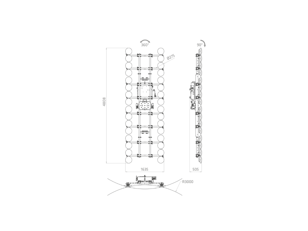 Plano técnico XE1-2500G con 8 kits curvos