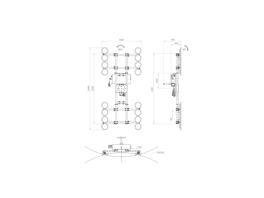 Plano técnico XE2-1500G con cuatro kits curvos