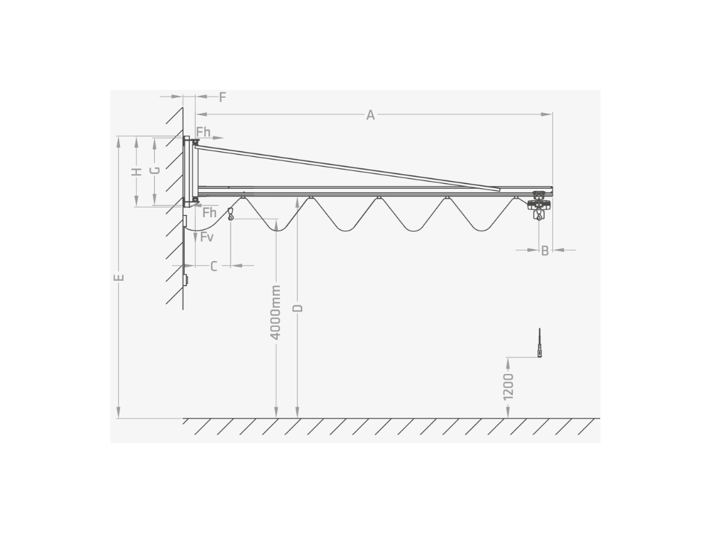 Plano técnico de la pluma rígida ML-B Tecnocat