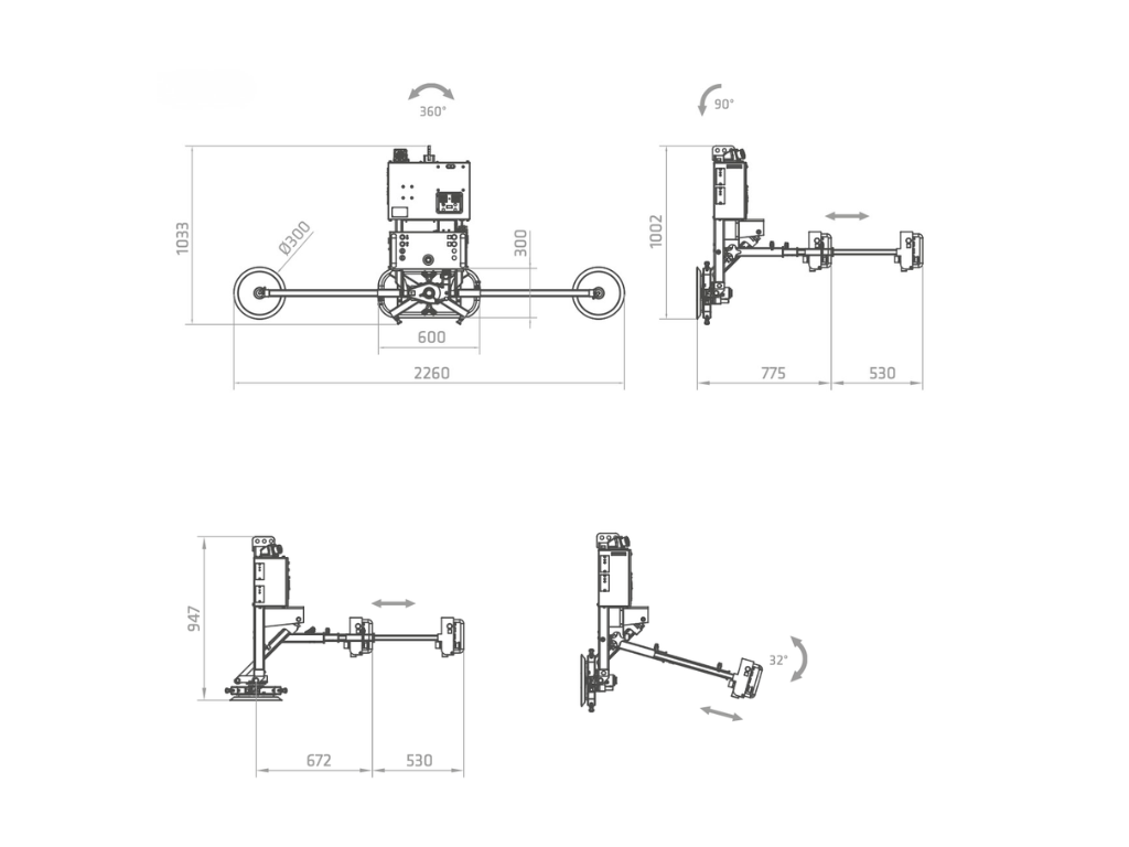 Plano técnico de la ventosa eléctrica FE2-400G+2