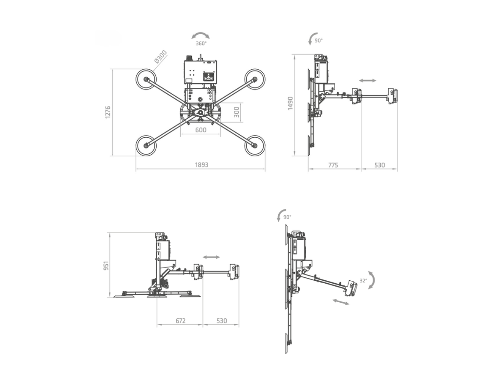 Plano técnico de la ventosa eléctrica FE2-400G+4