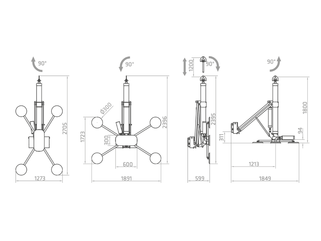 Plano técnico de la ventosa neumática FN7-400G+4