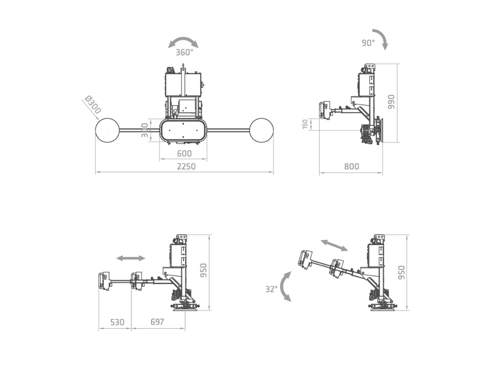 Plano técnico de la ventosa eléctrica FE3-400G+2
