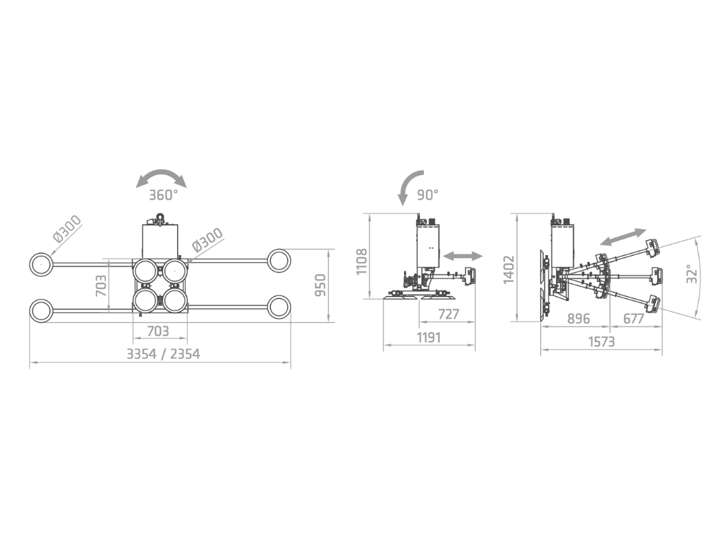 Plano técnico de la ventosa eléctrica FE4-600G+4