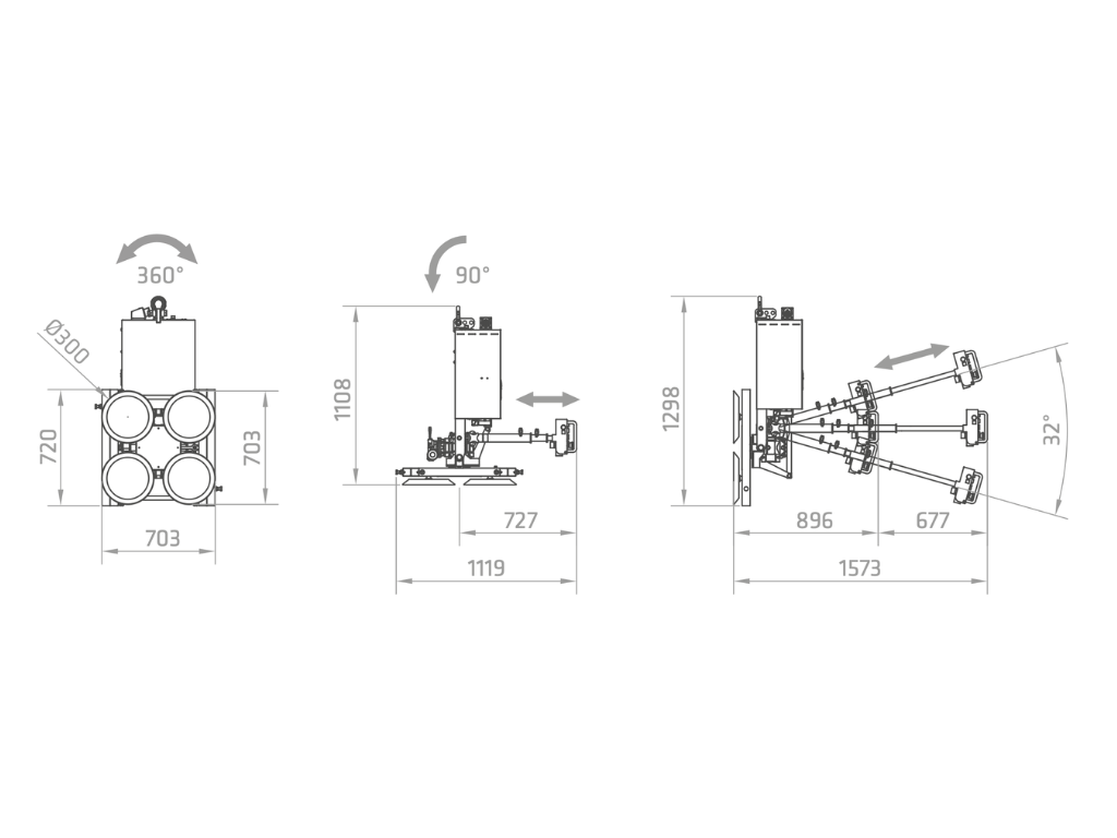 Plano técnico de la ventosa eléctrica FE4-600G