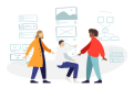 Three people collaborating