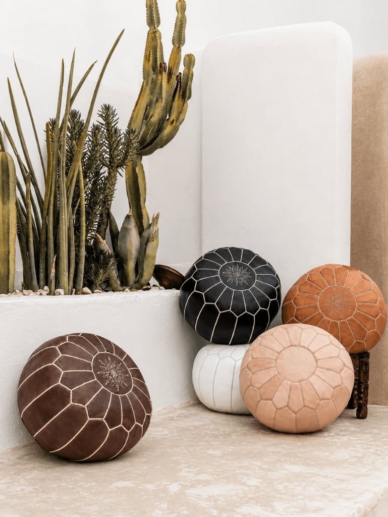 Pouf artisanat marocain en cuir fait main pour décoration intérieure
