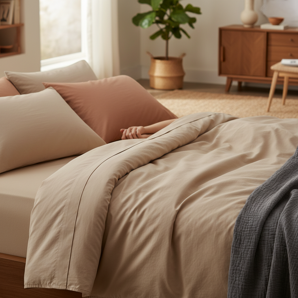 [{"question": "Best bamboo sheets for couples?", "answer": "Sized king/Cal king bamboo with correct pockets; rotate two sets."}, {"question": "King or California king?", "answer": "Width vs height needs decide."}, {"question": "Hot/cold mismatch?", "answer": "Layer lighter blankets individually under shared duvet."}, {"question": "Care tips?", "answer": "Cold wash, low dry, no fabric softener."}, {"question": "Do bamboo reduce fighting over sheets?", "answer": "Smoother glide and two sets reduce corner-pop frustration."}]