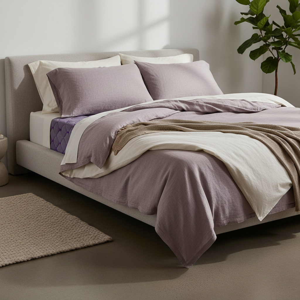 [{"question": "What sheets work best on a Purple mattress?", "answer": "Breathable, soft sheets with a secure fitted pocket work best. Bamboo, cotton percale, and linen are all good options depending on feel preference."}, {"question": "Are bamboo sheets good for Purple mattresses?", "answer": "Yes. Bamboo sheets are soft, breathable, and fluid enough to complement the responsive feel of a Purple mattress without adding heavy bulk."}, {"question": "Do Purple mattresses need deep-pocket sheets?", "answer": "It depends on your model and whether you use a protector or topper. Measure the full height and choose fitted sheets with enough pocket depth and full elastic."}, {"question": "What size sheets fit a queen Purple mattress?", "answer": "A queen Purple mattress uses standard queen sheets, usually for a 60 x 80 inch mattress. Confirm pocket depth based on your mattress height and protector."}, {"question": "Will thick sheets change how a Purple mattress feels?", "answer": "They can. Heavy or stiff sheets may reduce the responsive, airy feel. Lighter breathable fabrics usually preserve the mattress experience better."}]
