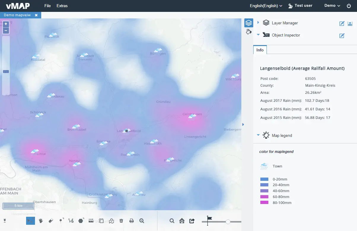 Display of weather conditions in vMAP