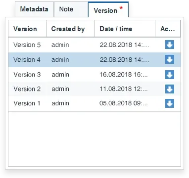 Document Version Control page in reDMS