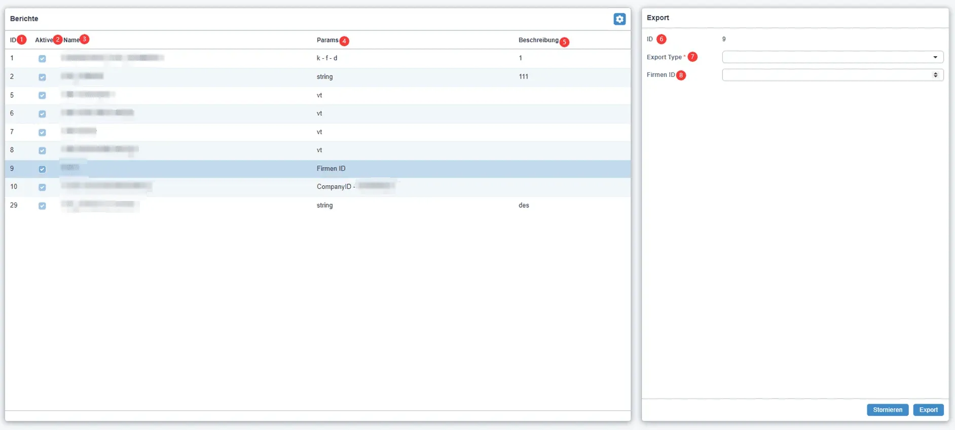 System-Screenshot der Druckberichtsseite; System screenshot of the print report page