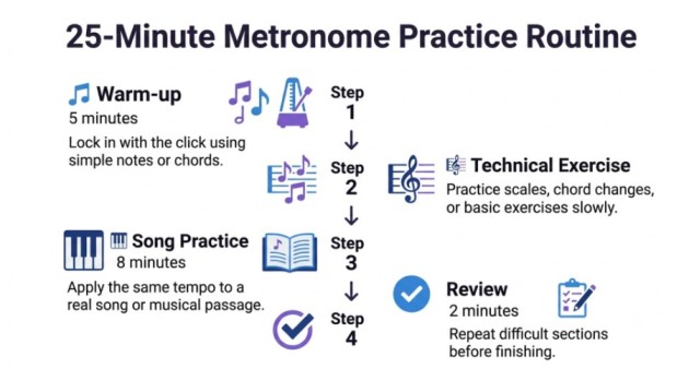 Beginner metronome practice routine showing a structured daily practice schedule.