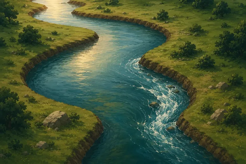 Illustration of a river flowing at different speeds within fixed banks, symbolizing how tempo markings allow variation within a set boundary