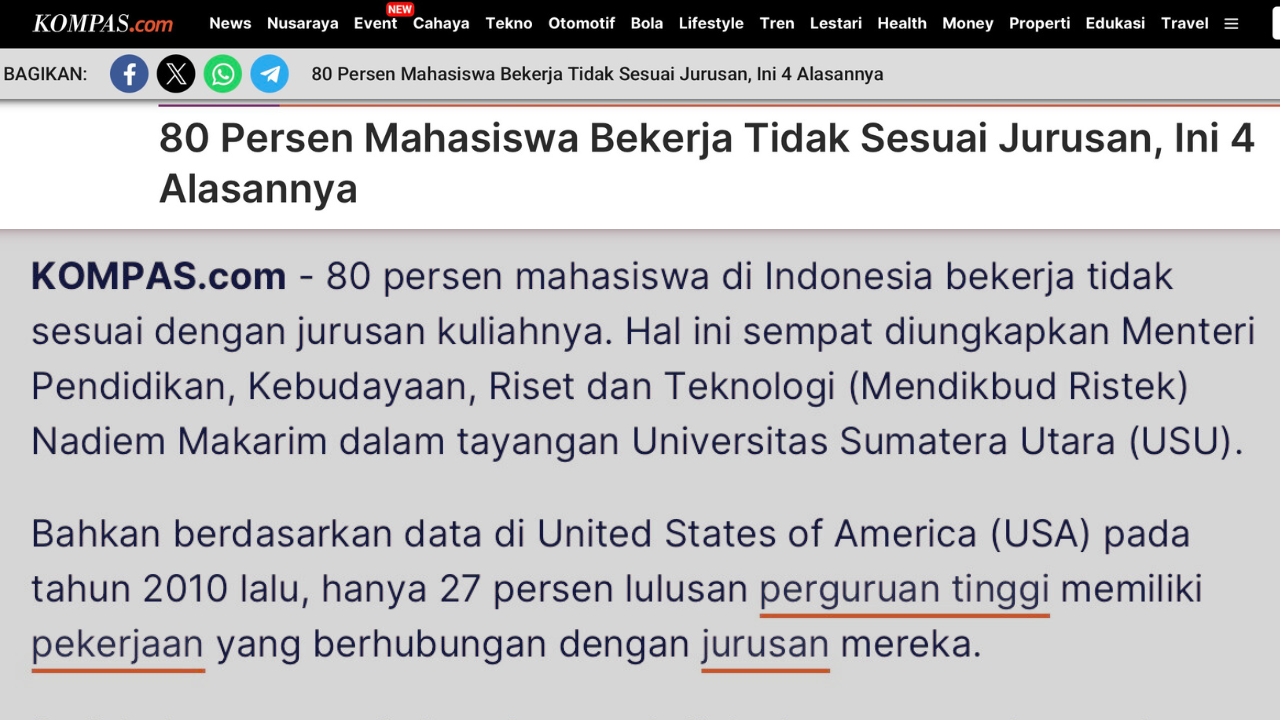 Berita Kompas 80 Persen Mahasiswa Salah Jurusan