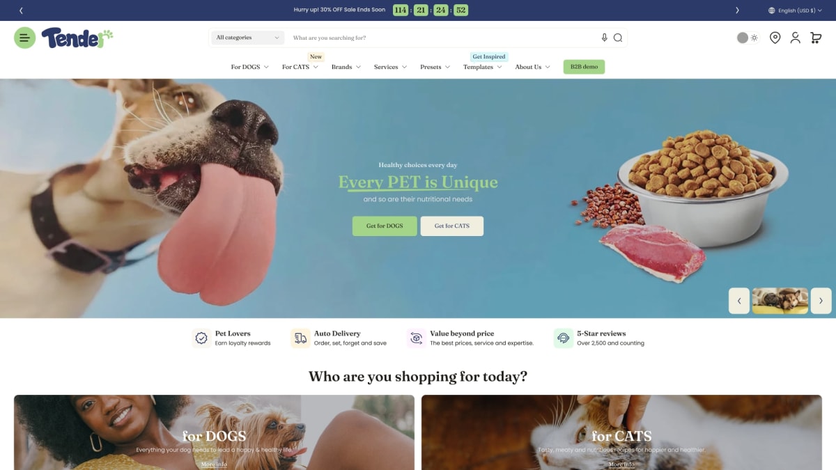 Tender Shopify theme