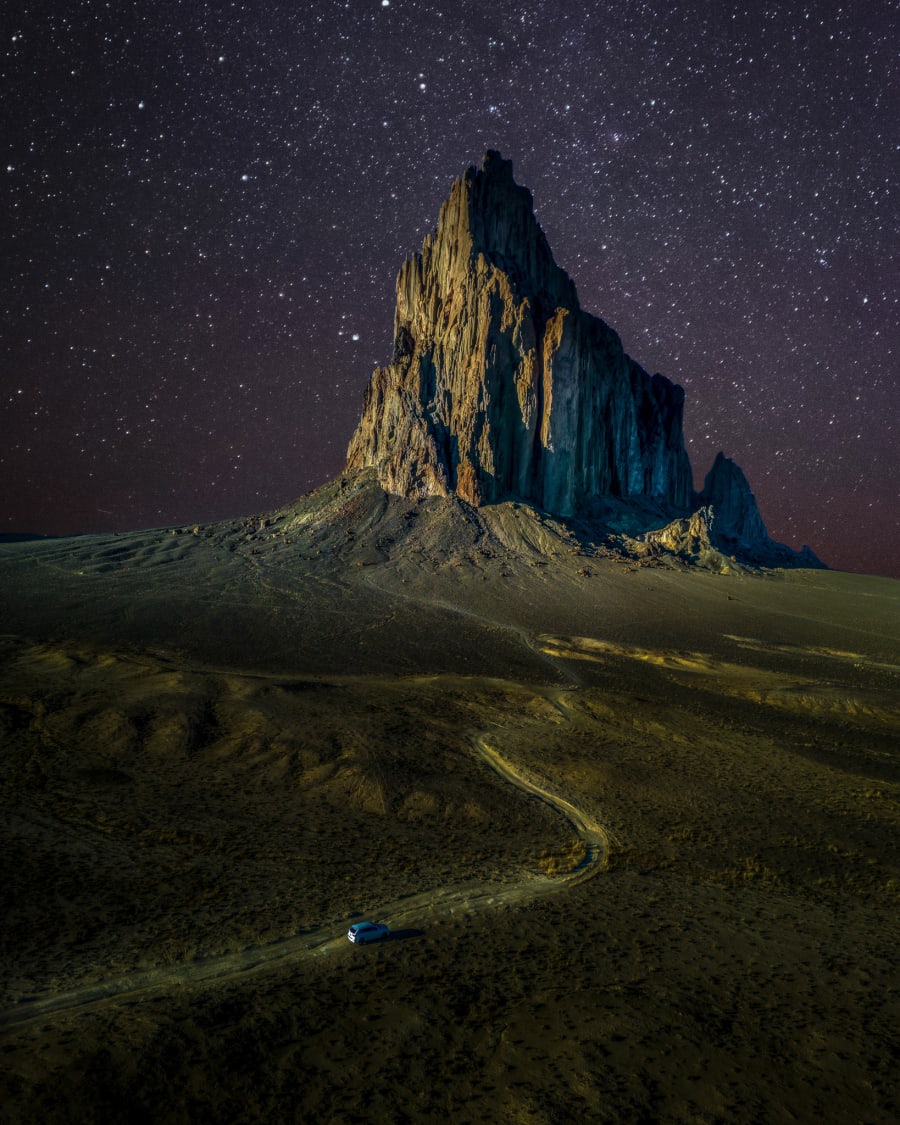 Shiprock Under Starlight — Framed Print on gallery wall