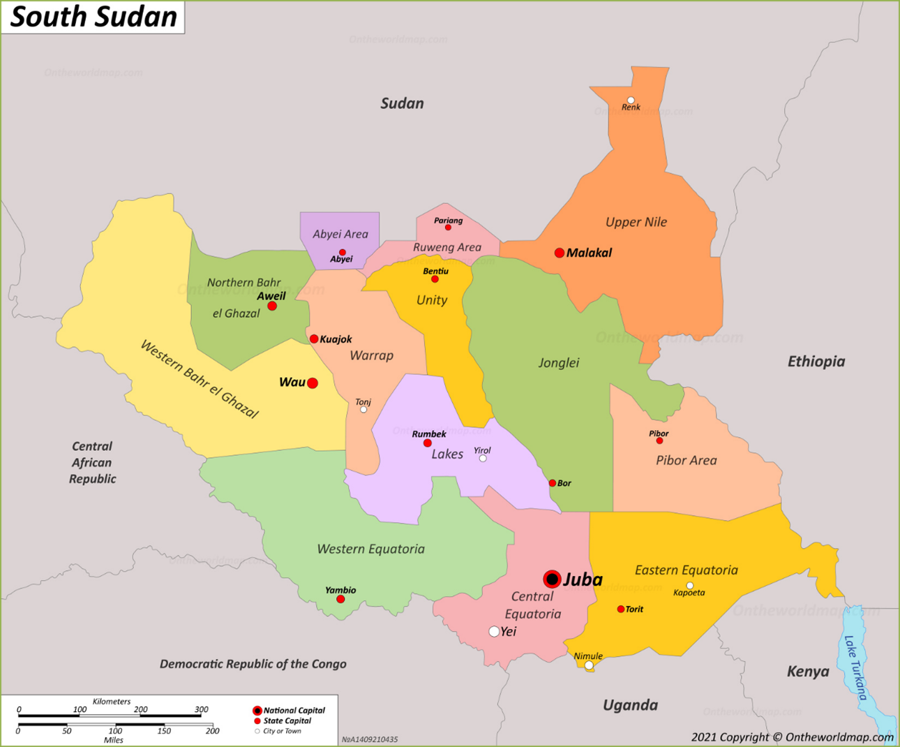 map of south sudan. 