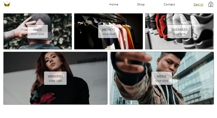 Screenshot of part of the Crown Clothing app homepage.