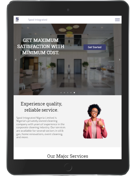 Screenshot of part of the Spod Integrated homepage on a tablet.