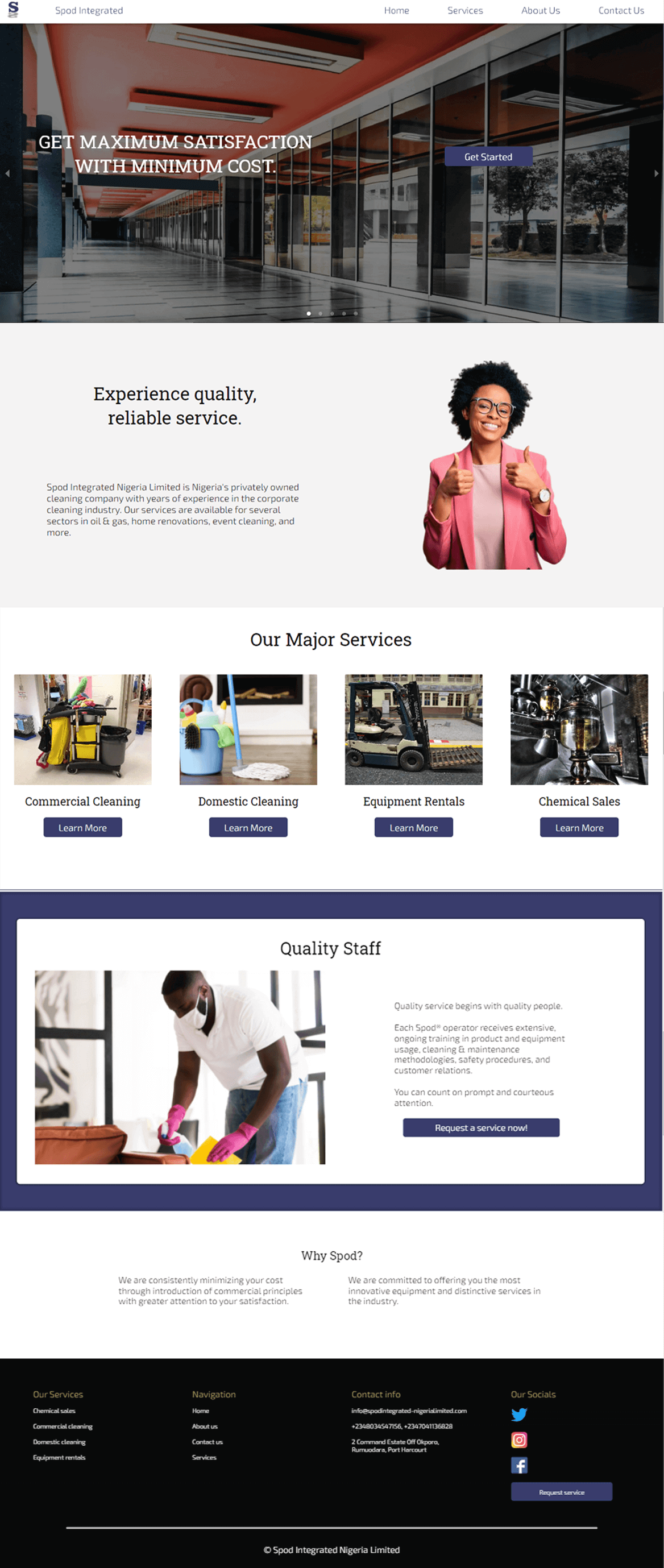 Full-page screenshot of the homepage of the Spod Integrated site.