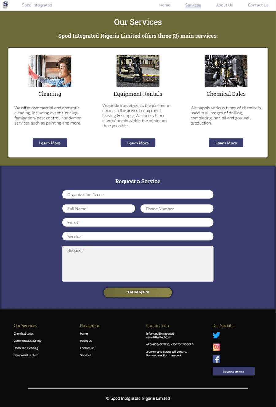 Screenshot of services page.