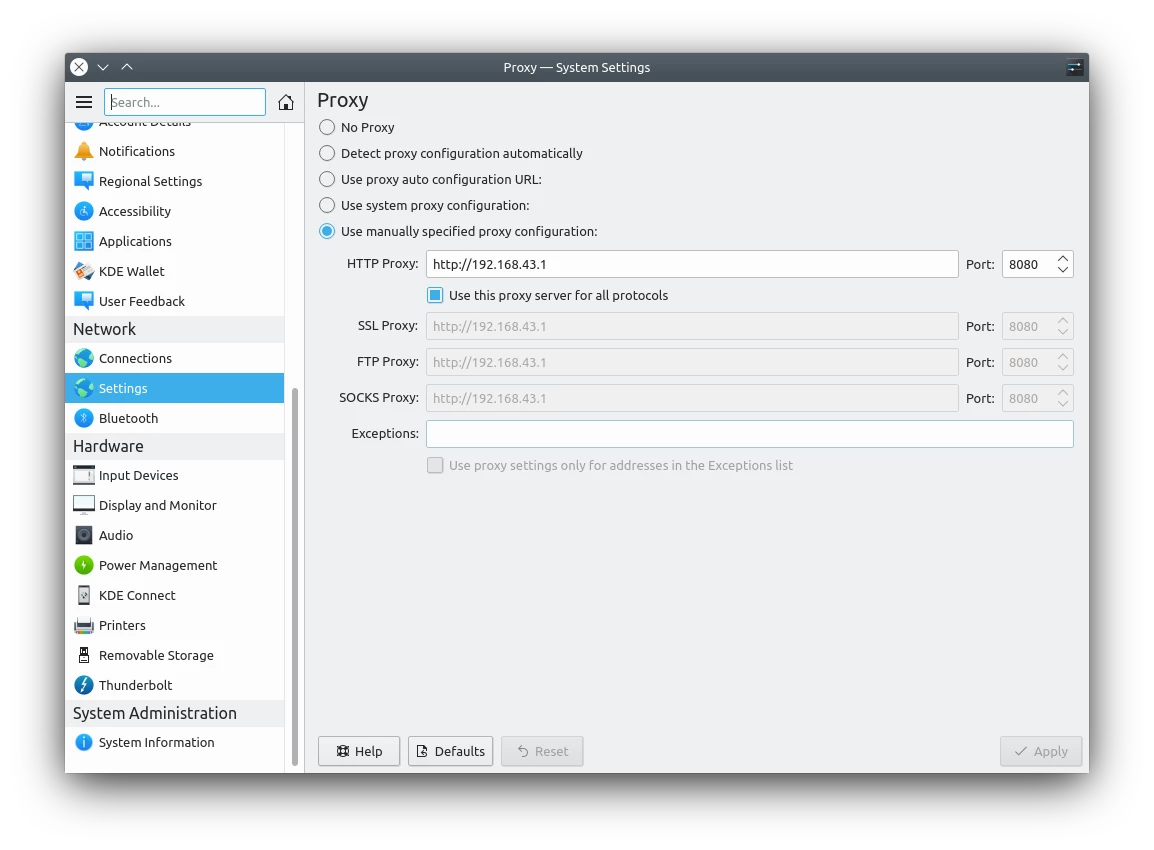 Tampilan UI Settings Proxy